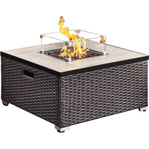 Teamson Home - Outdoor Garden Rattan Propane Gas Fire Pit Table Burner, Smokeless Firepit, Patio Furniture Heater with Lid, Screen, Lava Rocks &
