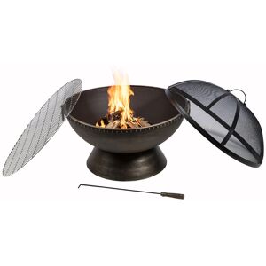 Teamson Home - Garden Large Wood Burning Fire Pit, Outdoor Furniture Chimenea, Firepit Heater, Metal Fire Bowl Log Burner with Poker & Lid, Metallic