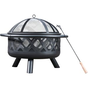 Teamson Home - Outdoor Wood Burning Fire Pit, Large Round Metal Garden Heater, Log Burner, Includes Lid & Poker - 75 x 75 x 62 (cm) - Black