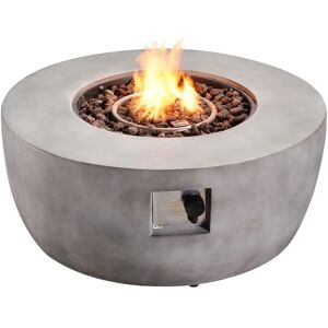 Teamson Home - Outdoor Garden Concrete, Round, Propane Gas Fire Pit Table Burner, Smokeless Firepit, Patio Furniture Heater with Lava Rocks & Cover