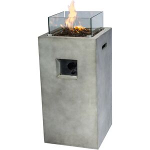 Teamson Home - Outdoor Garden Small Square Propane Gas Fire Pit Burner, Smokeless Firepit, Patio Furniture Heater with Glass Screen, Lava Rocks &