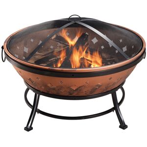 Teamson Home Large 89cm Round Wood Burning Fire Pit, Outdoor Garden Furniture Chimenea, Firepit Heater, Log Burner Fire Bowl with Lid & Poker