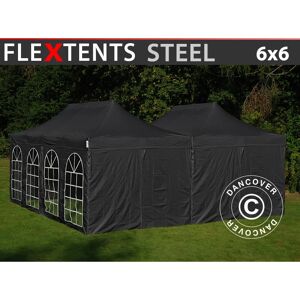 DANCOVER Pop up gazebo FleXtents Pop up canopy Folding tent Steel 6x6 m Black, incl. 8 sidewalls - Black