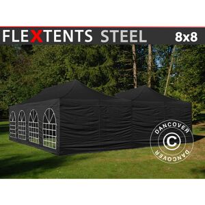 DANCOVER Pop up gazebo FleXtents Pop up canopy Folding tent Steel 8x8 m Black, incl. 8 sidewalls - Black