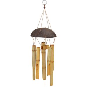 Bamboo Wind Chime, Cocount, Warm & Calming Sound, Hanging Decor for Outdoors & Indoors, HxW: 96 x 15 cm, Brown - Relaxdays