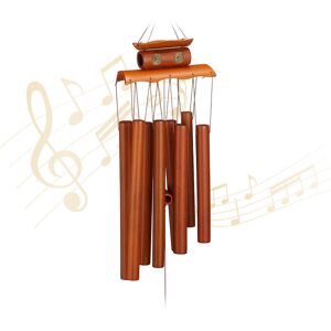 Bamboo Wind Chime, Calming Sound, 8 Pipes, Hanging Decor for Outdoors & Indoors, HxW: 60 x 14 cm, Brown - Relaxdays