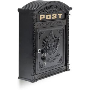 Antique-looking Letter Box, 44.5 x 31 x 9.5 cm, Outdoor, Wall-Mount Mailbox, Cast Aluminium, A4 Letters, Black - Relaxdays