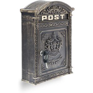 Antique-looking Letter Box, 44.5 x 31 x 9.5cm, Outdoor, Wall-Mount Mailbox, Cast Aluminium, A4 Letters, Bronze - Relaxdays