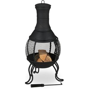 Outdoor Stove, Oven, Chimenea, h x w x d: 88 x 38 x 38 cm, Cast-Iron, Black - Relaxdays