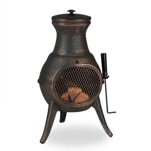 Terrace Oven, Outdoor Stove, Chimenea, h x w x d: 71.5 x 39 x 35 cm, Cast-Iron, Bronze - Relaxdays