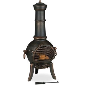 Terrace Oven, Outdoor Stove, Chimenea, h x w x d: 110 x 53 x 44 cm, Cast-Iron, Bronze Colour - Relaxdays