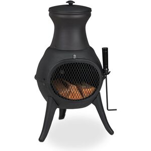 Terrace Oven, Outdoor Stove, Chimenea, h x w x d: 71.5 x 39 x 35 cm, Cast-Iron, Black - Relaxdays