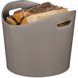 Faux Leather Basket, Sturdy Firewood Container with Handles, also for Laundry, Toys, etc., 32 x 38 cm, Grey - Relaxdays