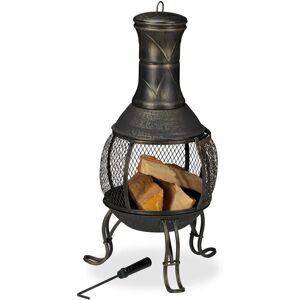 Chiminea, fire poker, grate, spark guard, garden, outdoor, fire pit, height 89 cm, gold - Relaxdays