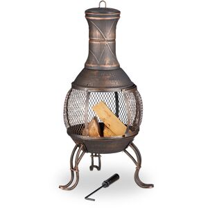 Relaxdays - Chiminea, Fire Poker, Grate, Spark Guard, Garden, Patio, Antique Look Fire Pit, Height 89 cm, Bronze
