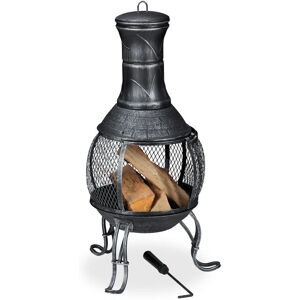 Relaxdays - Chiminea, Patio Heater, Poker, Grate, Spark Guard, Patio,Terrace, Antique Look, Firepit, Height 89 cm, Grey