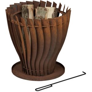 Relaxdays Fire Basket with Poker, HxØ 42 x 40 cm, Open Log Burner for Garden & Terrace, Steel, Lattice Design, Black