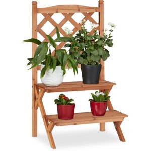 Flower Display Rack with Trellis, 2-Tiers For Flower Pots and other Plants, Fir Wood, hwd: 89x51x40, Natural - Relaxdays