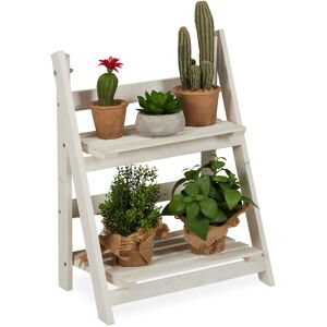 Flower Ladder Rack, For Indoors & Balcony, Shabby-Chic, Standing, Folding, Plant Stand, 2 Tiers, White - Relaxdays