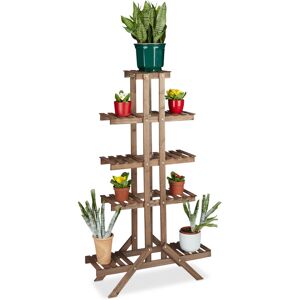 Flower Stand with 5 Tiers, Wooden, Indoor Flower Rack, Multi-Shelf, HxWxD: ca 142.5 x 83 x 28.5 cm, Dark Brown - Relaxdays