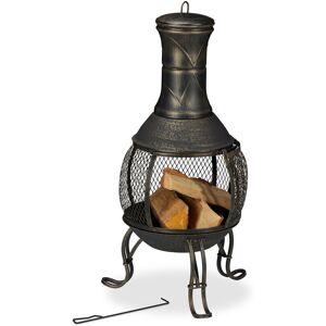 Outdoor Stove, Oven, Chimenea, h x w x d: 88 x 36 x 36 cm, Cast-Iron, Gold Colour - Relaxdays