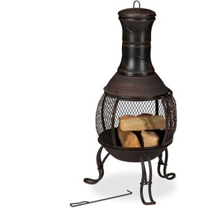 Relaxdays - Outdoor Stove, Oven, Chimenea, h x w x d: 88 x 36 x 36 cm, Cast-Iron, Red Bronze