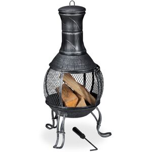 Outdoor Stove, Oven, Chimenea, h x w x d: 88 x 42 x 42 cm, Cast-Iron, Silver Colour - Relaxdays