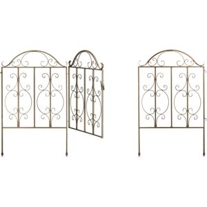 Garden gate, 3 parts, expandable, ornate gate with 2 fence elements, made of steel, 185x98.5 cm (LxH), bronze - Relaxdays