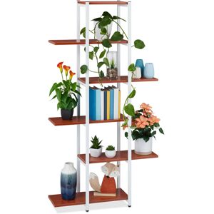 Large Plant Rack, Modern Pot Holder with 6 Tiers, 150 x 78 x 24 cm, Black Metal Frame, mdf Shelving, Red-Brown - Relaxdays