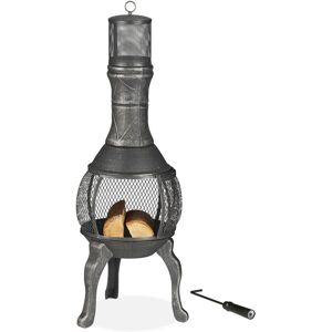 Relaxdays - Outdoor Stove, Oven, Chimenea, h x w x d: 114 x 40 x 40 cm, Cast-Iron, Silver Colour