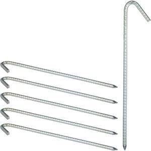 Tent Pegs Set of 6, Ground Anchor for Hard Soil, Camping, Galvanized Steel Hooks, Metal, Durable, 38cm, Silver - Relaxdays