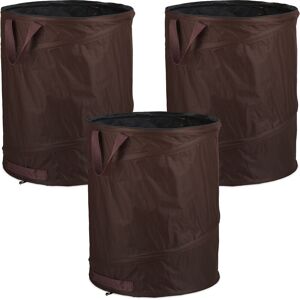 Relaxdays - Pop-Up Garden Waste Bags, Set of 3, 160 l, Outdoor Refuse Sacks, 3 Handles, UV-Resistant, Waterproof, Brown