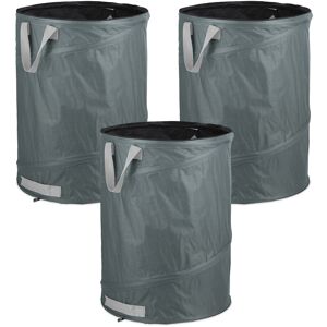 Relaxdays - Pop-Up Garden Waste Bags, Set of 3, 160 l, Outdoor Refuse Sacks, 3 Handles, UV-Resistant, Waterproof, Grey