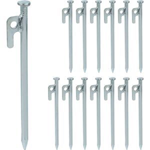 Ground Pegs, Set of 14, Anchor for Hard Grounds, 20 cm, Steel, Sturdy Peg, Camping, Gazebos & Marquees, Silver - Relaxdays