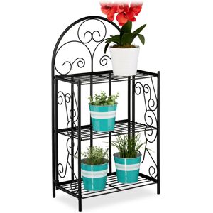 Plant Stand, Flower Rack with 3 Shelves, Foldable, h x w x d: 83 x 44.5 x 25 cm, Metal, Black - Relaxdays