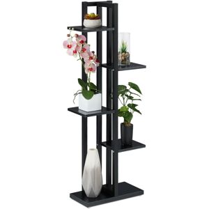 Metal Flower Stand, 5-Tier Indoor Pot Shelf Ladder, Wooden Look, HxWxD: 117 x 43 x 22 cm, Plant Rack, Black - Relaxdays