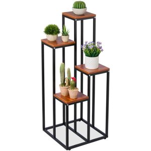 Plant Stand, Modern Pot Holder with 4 Tiers, 80x40x40 cm, Black Metal Frame, mdf Shelving Space-Saving, Brown - Relaxdays