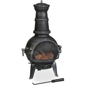 Terrace Oven, Outdoor Stove, Chimenea, h x w x d: 86 x 46 x 38 cm, Cast-Iron, Silver Colour - Relaxdays