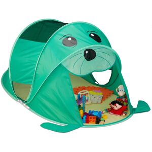 Children's Play Tent, Seal Animal, Pop Up, House, Indoor, Outdoor, Game, HxWxD: 86x100x182cm, Green/Yellow - Relaxdays