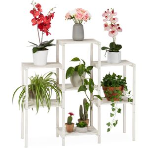 Wooden Flower Rack, Decorative Ladder Shelf for Plants, Indoor Use, Standing, 86.5 x 95 x 29.5 cm, White - Relaxdays