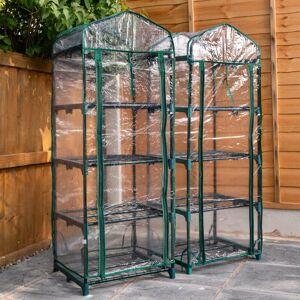Samuel Alexander - 2 pack Of Outdoor Garden Mini Greenhouse 141cm Tall With 4 Shelves Tiers Green House Small Greenhouse With Frame, Waterproof