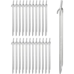 Relaxdays Tent Pegs 24x Set, Ground Anchor for Hard Soil, Camping, Galvanized Steel Hooks, Metal, Durable, 30cm, Silver