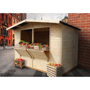 TIMBELA Wooden Market Stall 17mm planks, Wooden House Ideal as a Garden Bar or Retail Stand with Counter 263 x 336 cm, Quality Shiplap Pop-Up Kiosk for