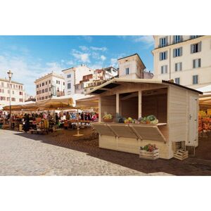 TIMBELA Wooden Market Stall, Wooden House Ideal as a Garden Bar or Retail Stand with Counter, three windows, 263 x 336 cm, Quality Shiplap Pop-Up Kiosk for