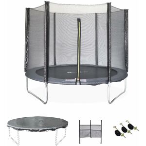 Sweeek - Trampoline 250 cm, grey, with safety net, tarpaulin, shoe net, anchoring kit - Grey