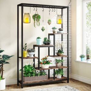 TRIBESIGNS 5-Tier Tall Indoor Plant Stand, 70.9 inches Large Metal Plant Shelf with 10PC s Hanging Hooks, Multi-Purpose Flower Bonsai Pots Display Rack for