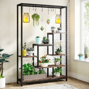 TRIBESIGNS 5-Tier Tall Indoor Plant Stand, 70.9 inches Large Metal Plant Shelf with 6PC s Hanging Hooks, Multi-Purpose Flower Bonsai Pots Display Rack for