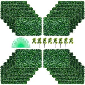 VEVOR Artificial Boxwood Panel 24' x 16' uv 24pcs Boxwood Hedge Wall Panels Artificial Grass Backdrop Wall 4 cm Green Grass Wall, Fake Hedge for Decor