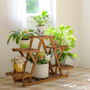 UNHO Wood Plant Stand Indoor Outdoor Carbonized Triangle 6 Tiered Corner Plant Rack