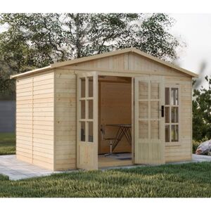 Wooden Garden Office Timbela M334FB, Modern Garden Cabin to Work from Home, Large Pine and Spruce Garden Room W11ft x L7ft x H8ft, Lockable Garden